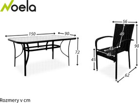 Noela Záhradný jedálenský set Klaudia čierny + 4x ratanová stolička Paris KD