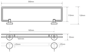 Sapho Sapho, X-ROUND E polička sklenená s výklopnou hrazdou 300x130mm, mliečne sklo, chróm, XR607