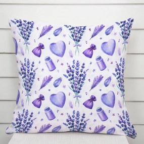 Biante Dekoračná obliečka na vankúš PML-055 Levandule a srdcia na bielom 50 x 60 cm