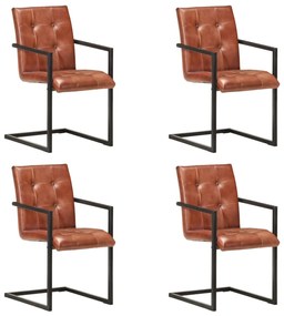 Jedálenské stoličky, perová kostra 4 ks, hnedé, pravá koža 3059815