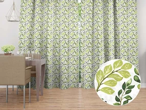 Biante Bavlnený záves Sandra SA-426 Zelené vetvičky s lístkami na bielom 140x240 cm