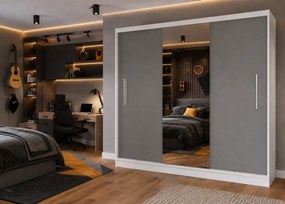 Šatníková skriňa s posuvnými dverami 232 cm so zrkadlom sivá matná  MES PRIMO SZP4/2/1W/2SR1L/0/AL
