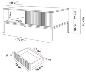 Konferenčný stolík CORA so šuflíkom čierna matná