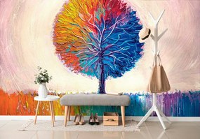 Samolepiaca tapeta farebný akvarelový strom - 300x200