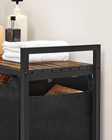Kôš na bielizeň s policou BERGEN, 3x38l, čierna/hnedá SongmicsHome