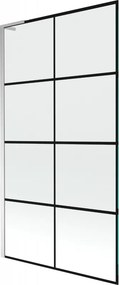 Mexen Next L, 1-krídlová vaňová zástena 100 x 150 cm, 6mm číre sklo-čierny vzor, chrómový profil, 895-100-000-03-77-01