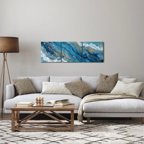 Obraz - Bledomodrý mramor so zlatom II. (s hodinami) (90x30 cm)