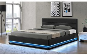 Kondela Manželská posteľ s bielym osvetlením, čierna, 160x200, BIRGET NEW