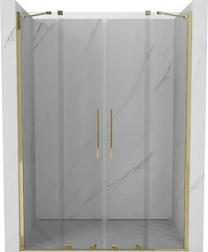 Mexen Velar Duo, posuvné dvere do otvoru 140x200 cm, 8mm číre sklo, zlatá lesklá, 871-140-000-02-50