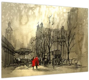 Sklenený obraz - Skica mestečka (70x50 cm)