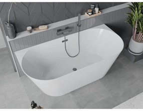 Mexen Oval Slim, voľne stojaca vaňa ku stene 170 x 80 cm, biela lesklá, grafitový prepad, 52661708000-95