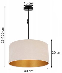 Závesné svietidlo MEDIOLAN, 1x svetlobéžové/zlaté textilné tienidlo, (výber z 2 farieb konštrukcie), (fi 40cm)