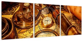 Obraz - Historické pomôcky námorníkov (s hodinami) (90x30 cm)