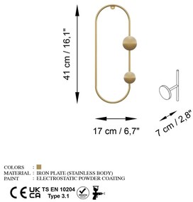 Kovový nástenný vešiak v zlatej farbe Dama – Kalune Design