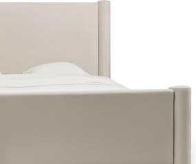 Dvoulůžková čalouněná postel Zeni 160x200 s roštem a úložným prostorem samet světle béžová