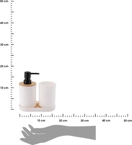 Sada kúpeľňových doplnkov Orin, biela/s čiernymi a drevenými prvkami