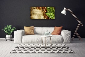 Obraz na plátne Zrnká káva listy kuchyňa 120x60 cm
