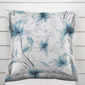 Biante Bavlnená obliečka na vankúš s lemom Sandra SA-737 Modro-sivé kvety vanilky na bielom 45 x 45 cm