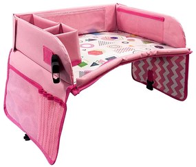 Prenosný detský stolík do auta s vreckami, pink