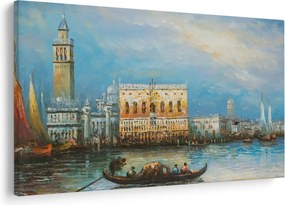 Obraz - Gondola prechádzajúca Benátkami, olejomaľba (90x60 cm)