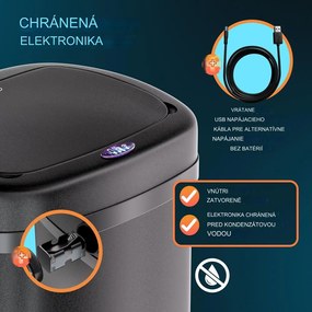 InternetovaZahrada Bezdotykový hranatý odpadkový kôš s USB 58l - čierny