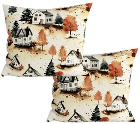 Sada 2 ks dekoračných poťahov na vankúš AUTUMN VILLAGE 45x45 cm, farebná