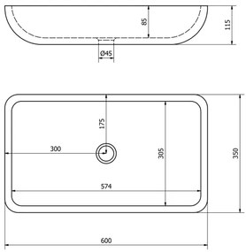 Sapho - Umývadlo na dosku BLOK 60x35 cm kameň/matná čierna
