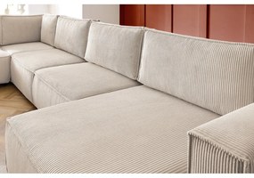 Krémovobiela menčestrová rohová pohovka (ľavý roh/do tvaru "U") Nihad modular – Bobochic Paris