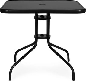 Štvorcový záhradný stolík 80 cm  s otvorom na slnečník - čierny