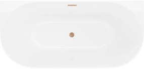 Mexen Oval Slim, voľne stojaca vaňa ku stene 170 x 80 cm, biela lesklá, medená matná prepad, 52661708000-65