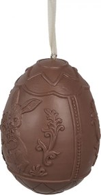 Hnedá dekorácia závesné čoko vajíčko s králikom - 8*8*11 cm