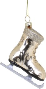 Champagne antik závesná sklenená dekorácia korčule - 8*3*8 cm
