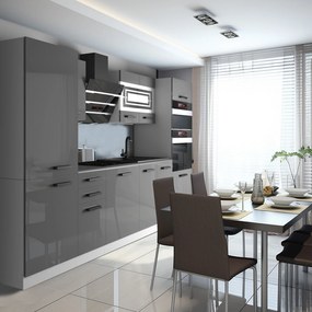 Kuchynská linka Belini Premium Full Version 300 cm šedý lesk s pracovnou doskou MILA