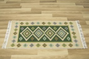 Obojstranný koberec / behúň Kilim romby zelený