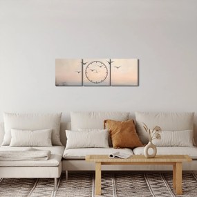 Obraz - Hejno vtákov (s hodinami) (90x30 cm)
