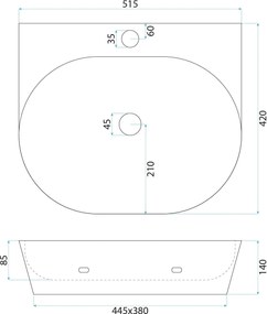 Rea Kim, keramické umývadlo na dosku 515x420x140mm, biela lesklá, REA-U6682