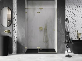 Mexen, Mexen Lunar L Otočné ľavé sprchové dvere 135 cm, transparentné, brúsené zlaté - 834L-135-000-55-00-L