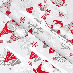 Biante Vianočný vankúš valec bonbon Sandra SA-133 Červení škriatkovia na svetlo sivom 15x60 cm