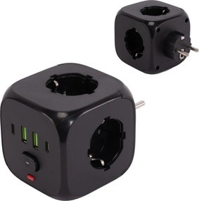 Toolight Toolight, JNH019, zásuvková kocka 7v1, 3 zásuvky + 2× USB-A + 2× USB-C, čierna, OSW-56304