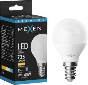 Mexen Nova, LED žiarovka E14, G45, 7W, teplá - 3000K, 735 lm - L101-E14-0730-01