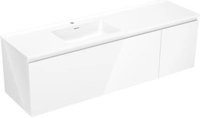 Mexen Orio, kúpeľňová skrinka 160 cm s umývadlom Otis vľavo, 1S, 1D, biela lesklá, 91A13-16047-3-BBFF00-W18L00