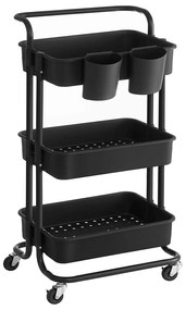 Úložný vozík 3-úrovňový s rukoväťou, s 2 organizérmi, čierny