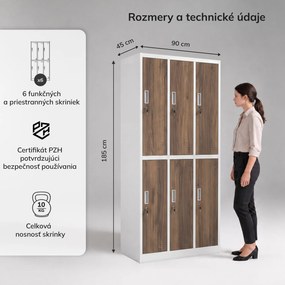 Šatníková skriňa BHP biela / orech, 6-dverová: Eco Design IGOR, 900 x 1850 x 450 mm