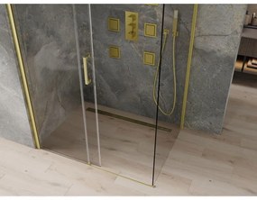 Mexen Omega, sprchovací kút s posuvnými dverami 130 (dvere) x 100 (stena) cm, 8mm sklo, zlatý profil-číre sklo, 825-130-100-50-00