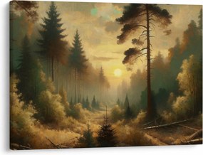 Obraz - Slnko žiariace lesom (70x50 cm)