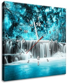 Gario Obraz s hodinami Vodopád v modrej džungli Rozmery: 40 x 40 cm