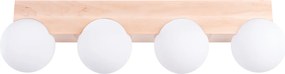 Stropné svietidlo Bulbo, 4x biele sklenené tienidlo, drevo