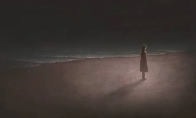 Ilustrácia Woman alone with night sea, Jorm Sangsorn