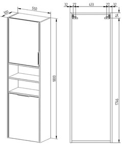 Mereo Mereo, Vigo, kúpeľňová skrinka vysoká s košom, 180 cm, MER-CN333