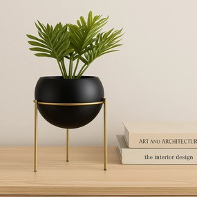 KOVOVÝ KVETINÁČ SO STOJANOM LOFT 25X18 CM ČIERNA/ZLATÁ